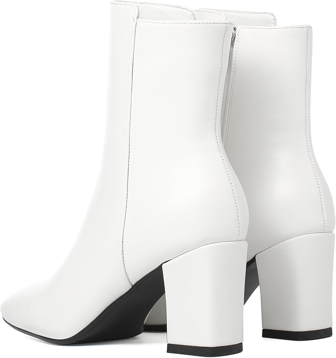 Womens High Chunky Heeled Boots Zip up Square Toe Ankle Booties