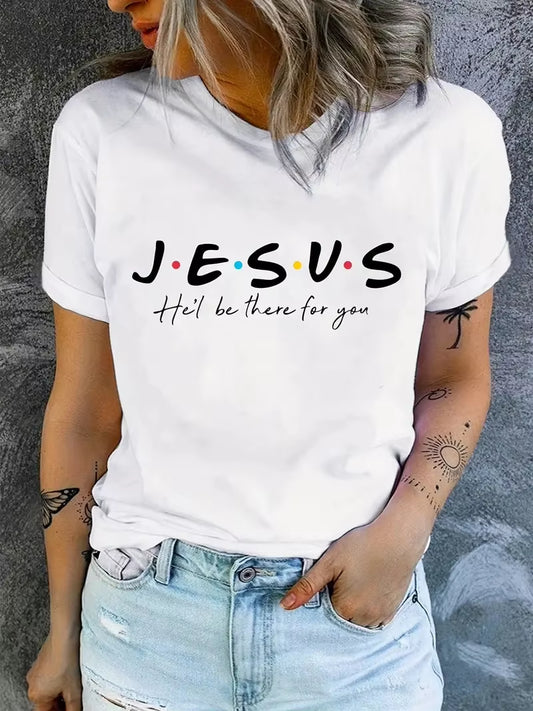 Jesus Print T-Shirt, Summer Short Sleeve Casual Top, Women'S Clothing